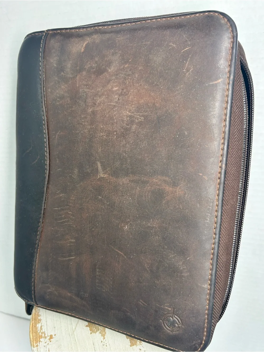Franklin Covey Vintage Brown Leather Zip Portfolio Planner Binder Organizer 1995